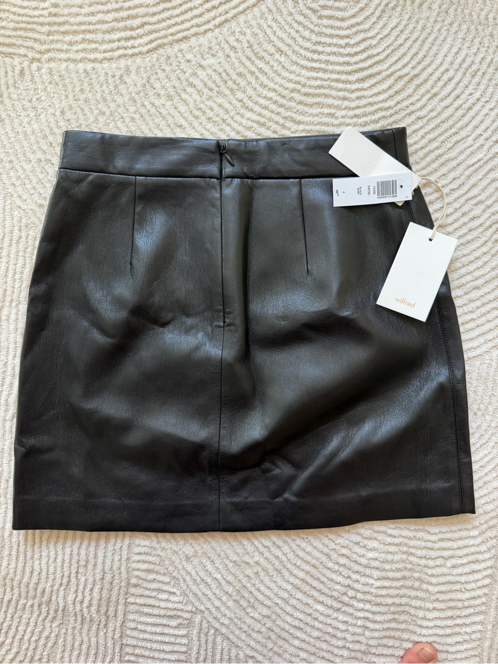 Aritzia Wilfred Black Leather Mini Skirt, Size 4 NWT